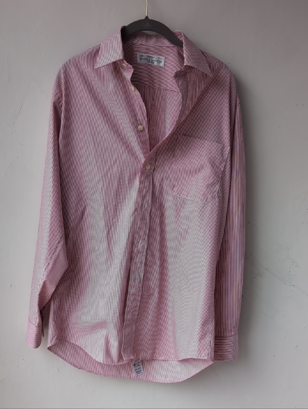 Marks & Spencer Pink and White Striped Casual Button-Down Shirt